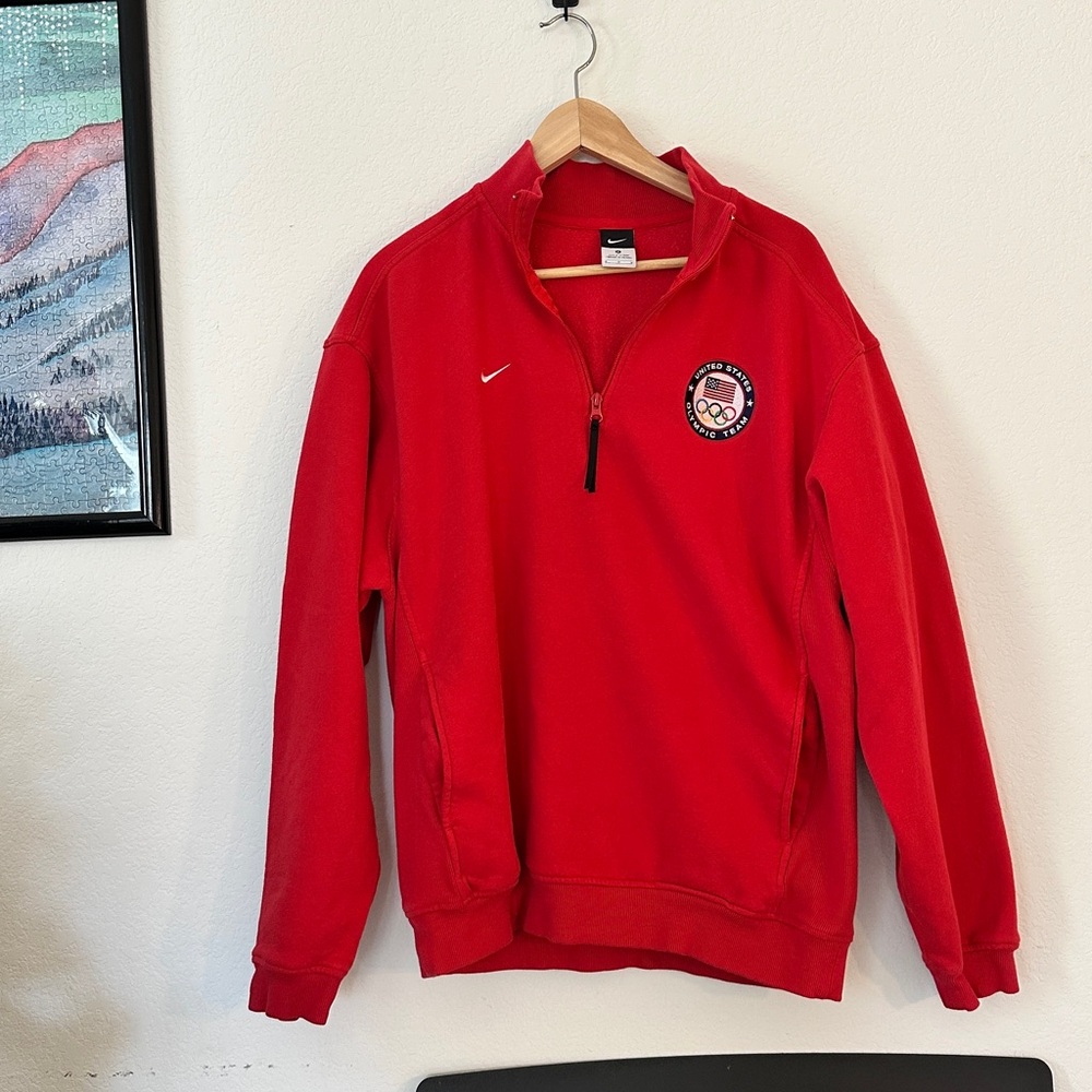 Vintage Nike Team USA Olympic Quarter Zip Sweatshirt Red Pullover Mens M